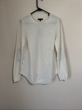 White Textured Knit Crewneck Sweater